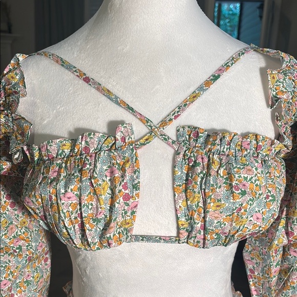 For Love And Lemons Yellow Pink Ruched Mini Skirt Set - Picture 3 of 10